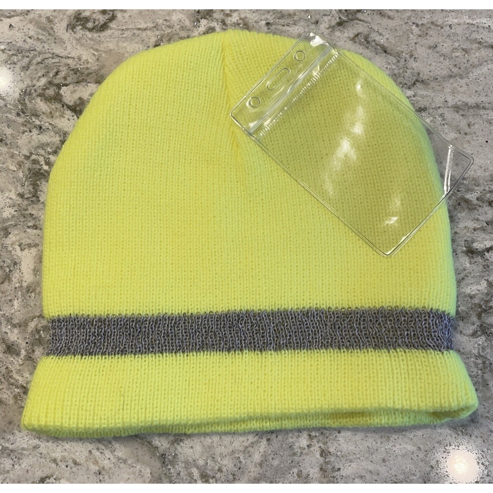 Winter SKI Beanie  Hat Reflective High Visibility Yellow Unisex